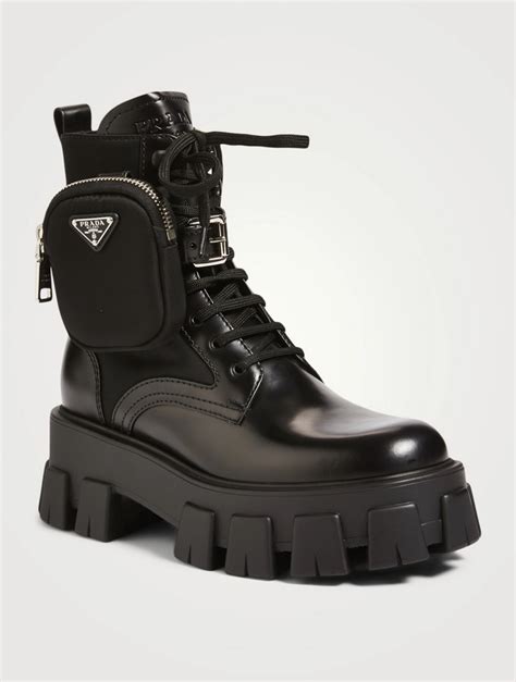 brushed leather laced booties prada|prada combat boots with pouch.